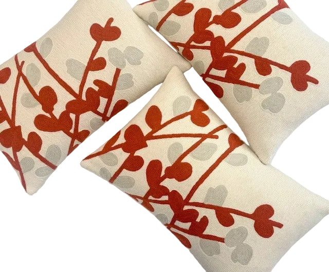 SPRAY Embroidered Pillow - Cream/Coral/Oyster