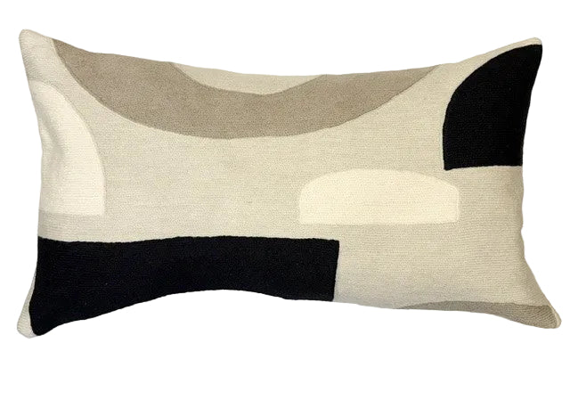 TILES Embroidered Pillow - Oyster/Black/Smoke/ Cream