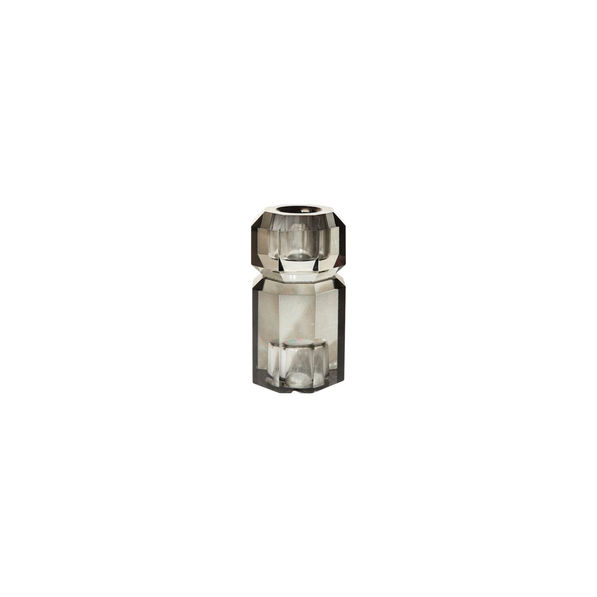Crystal Candle Holder, Smoked Grey