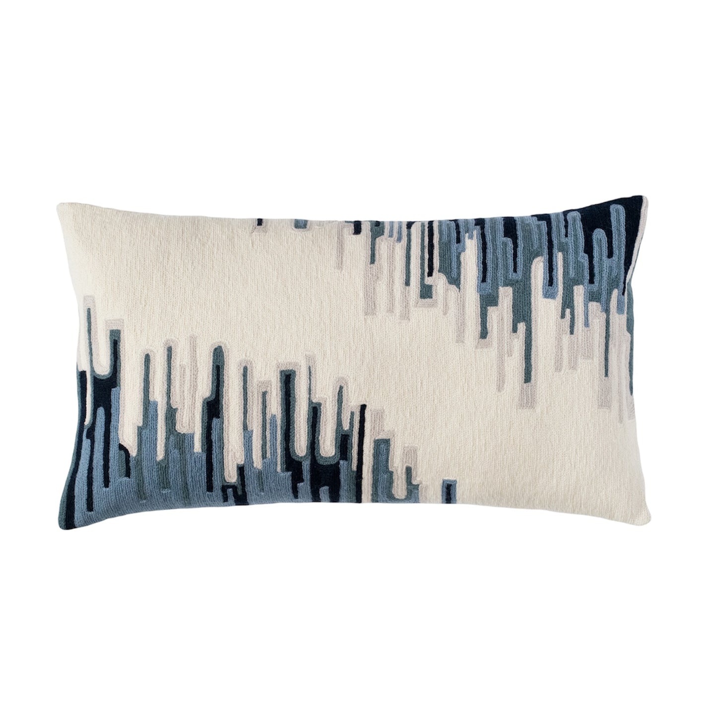 Ikat Embroidered Pillow - Cream / Cornflower / Slate / Navy / Oyster