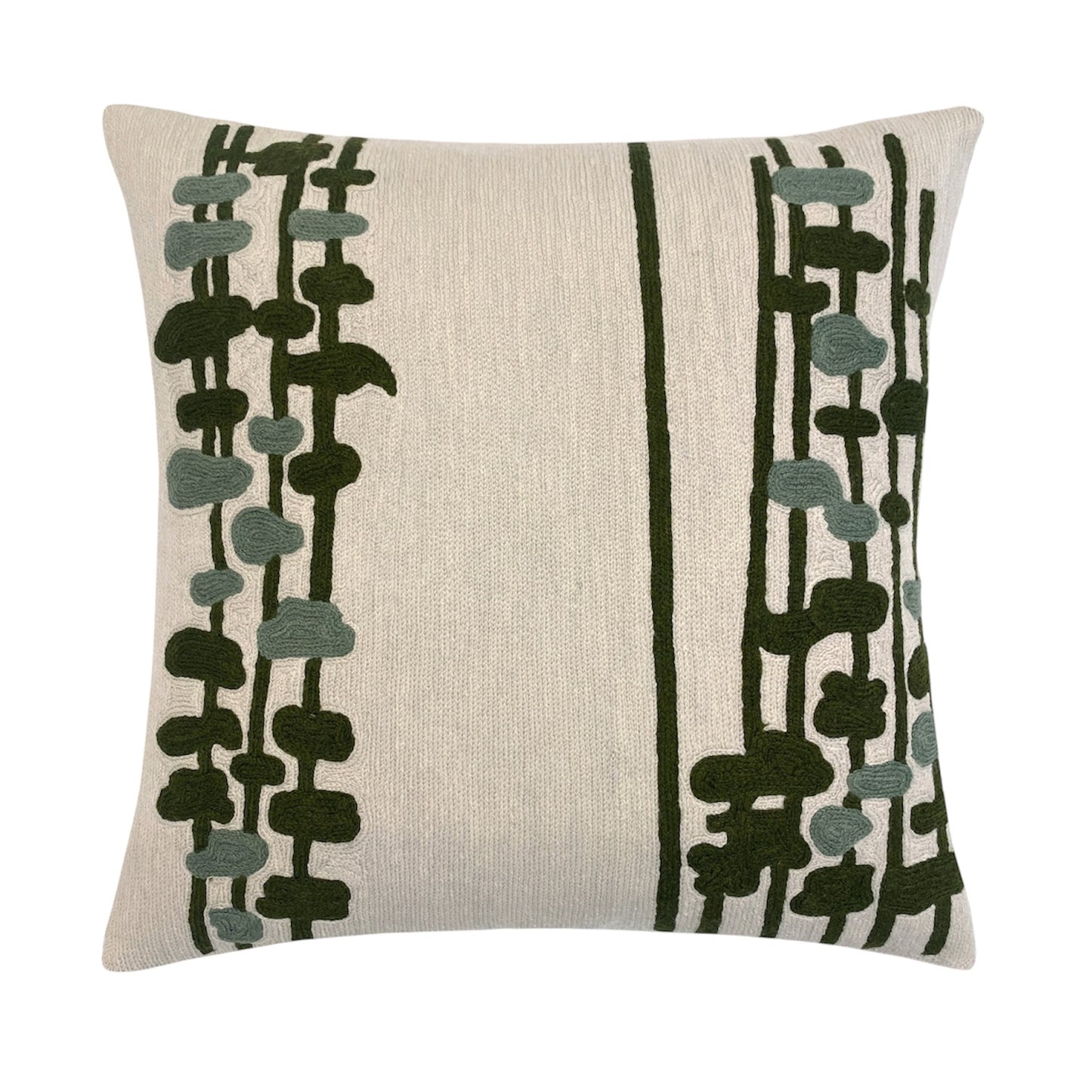 Seaweed Embroidered Pillow - Oyster/Olive Drab/Sage