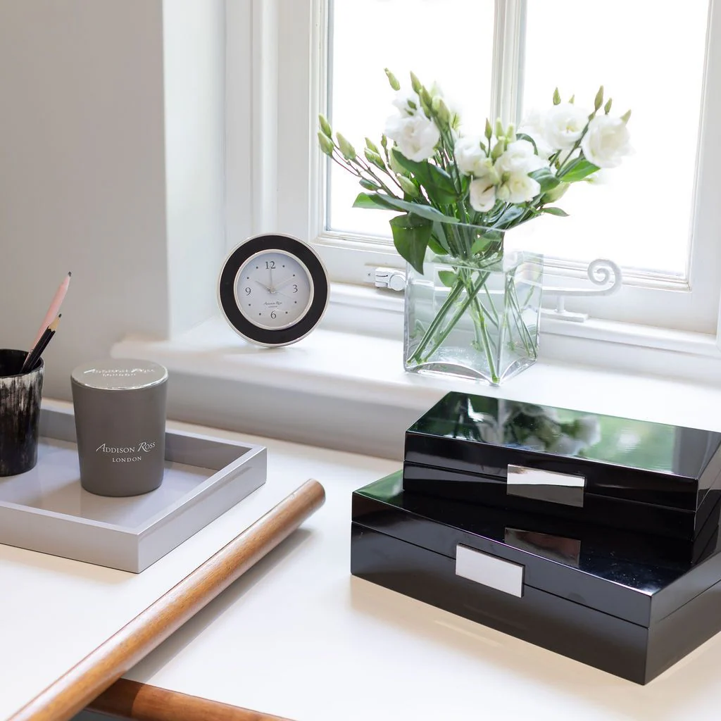 Large Black Lacquer Box with Silver