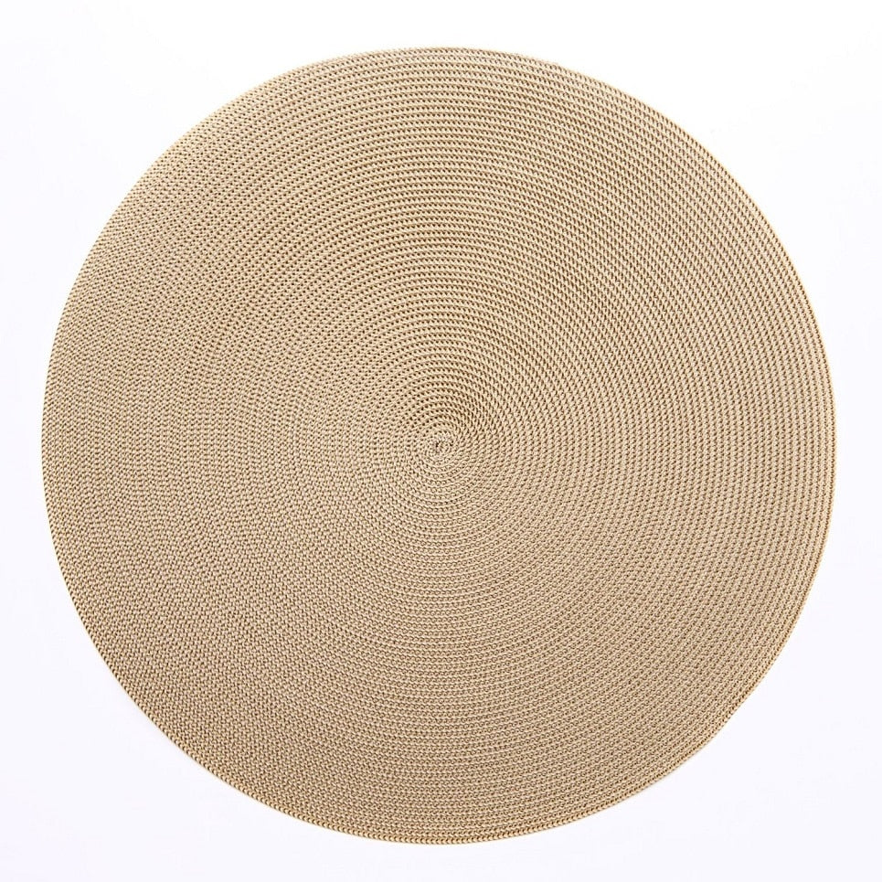 Brown Tone Braided Round Placemats, Cream/Dust, S/4