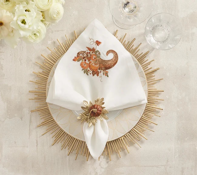 Cornucopia Napkin in White & Multi, S/4