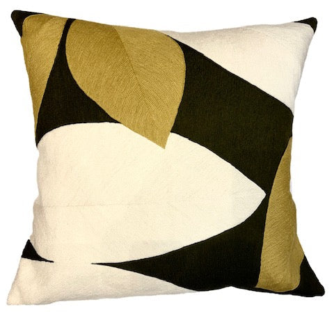 SPRING Embroidered Pillow - Olive Drab/Curry/Cream