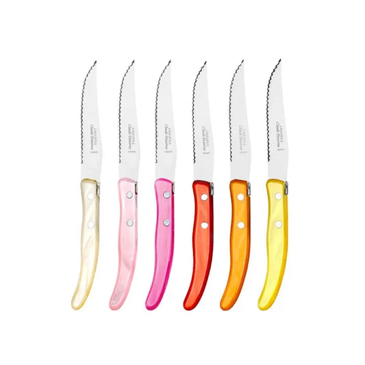 Berlingot Steak Knives with Mixed Pink/Orange Handles