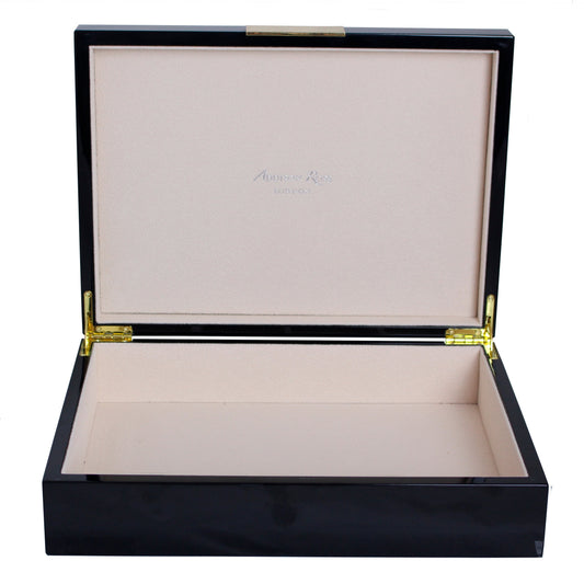 Black Lacquer Storage Box With Gold Trim