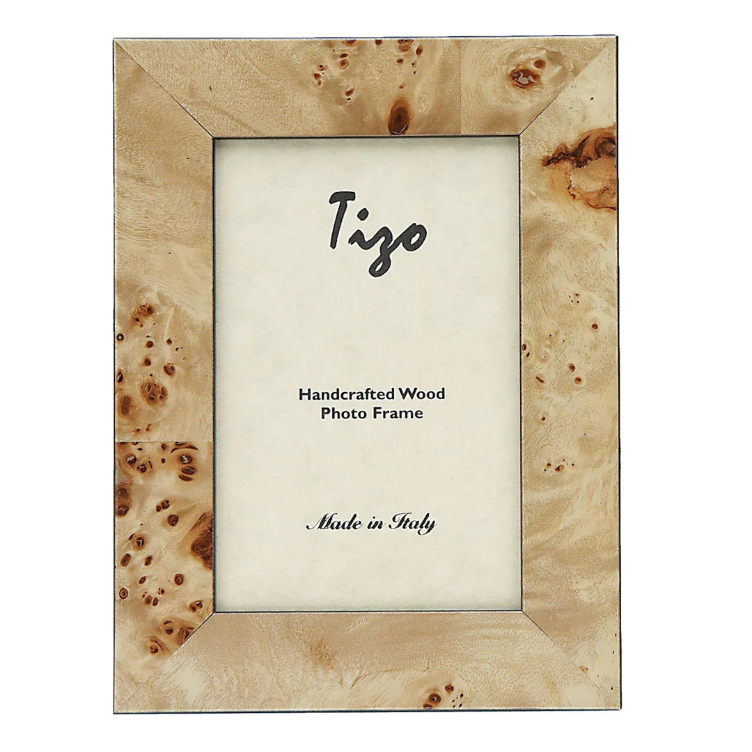 Wide Burl Pattern Italian Wood Frame, Tan