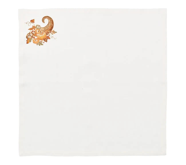 Cornucopia Napkin in White & Multi, S/4