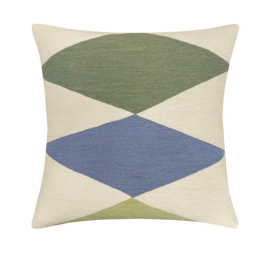 Ace Embroidered Pillow -  Cream / Mint / Cornflower / Celery