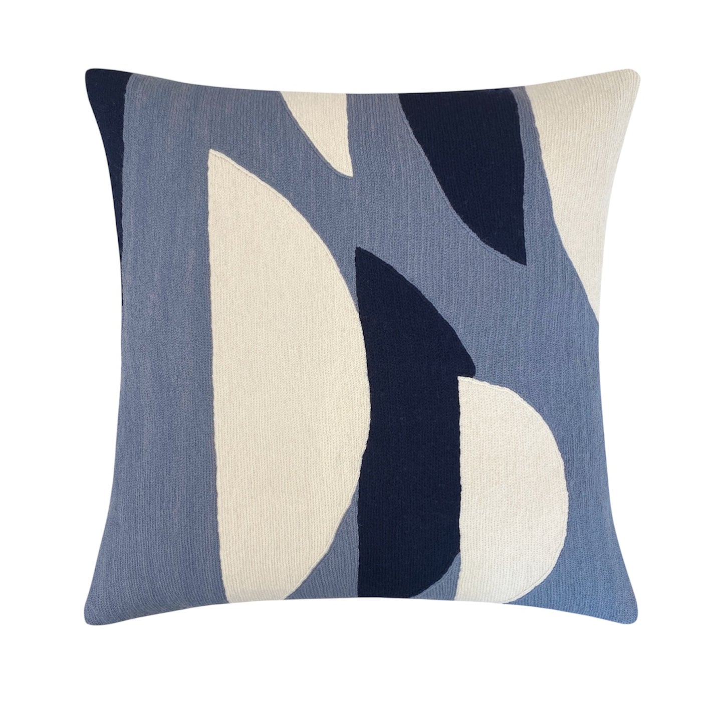Slice Embroidered Pillow -  Cornflower/Cream/ Navy
