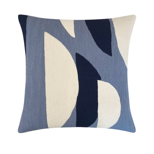Slice Embroidered Pillow -  Cornflower/Cream/ Navy