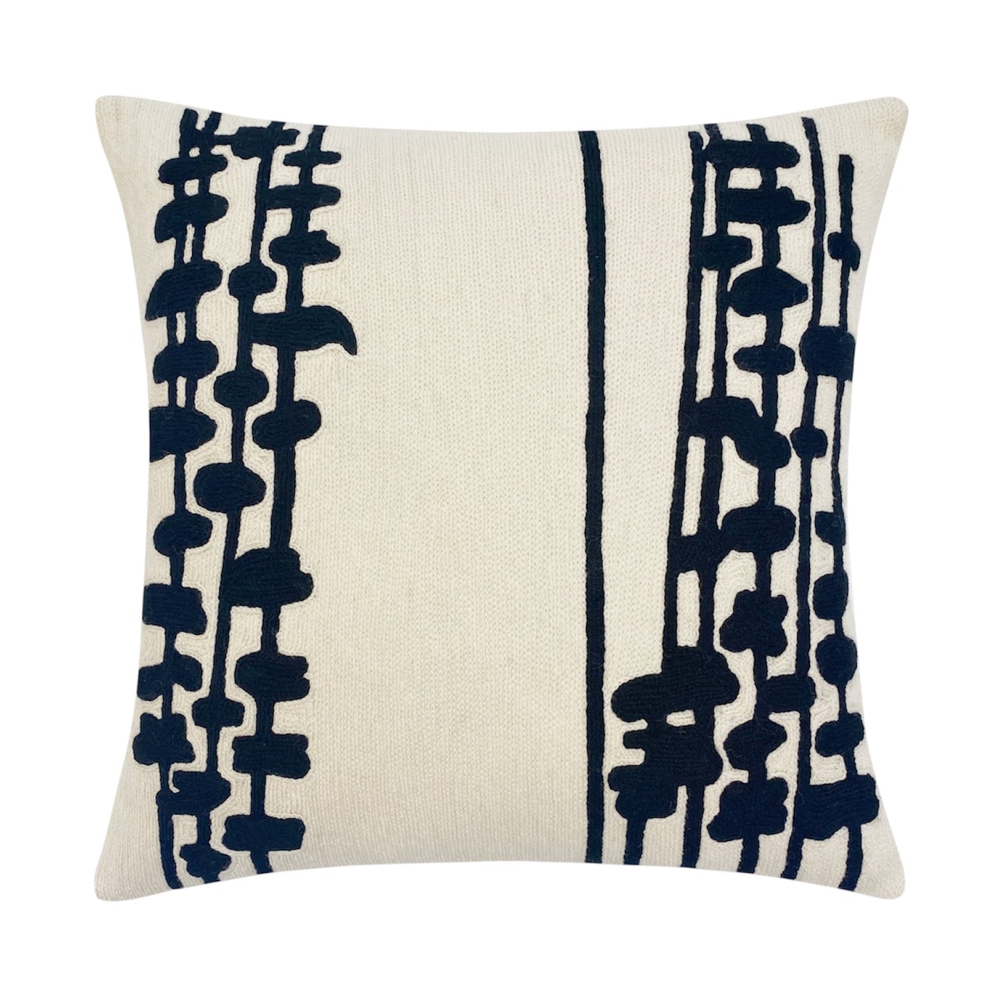 Seaweed Embroidered Pillow -  Cream/Black