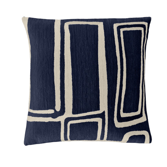 Procession Embroidered Pillow -  Navy/Cream