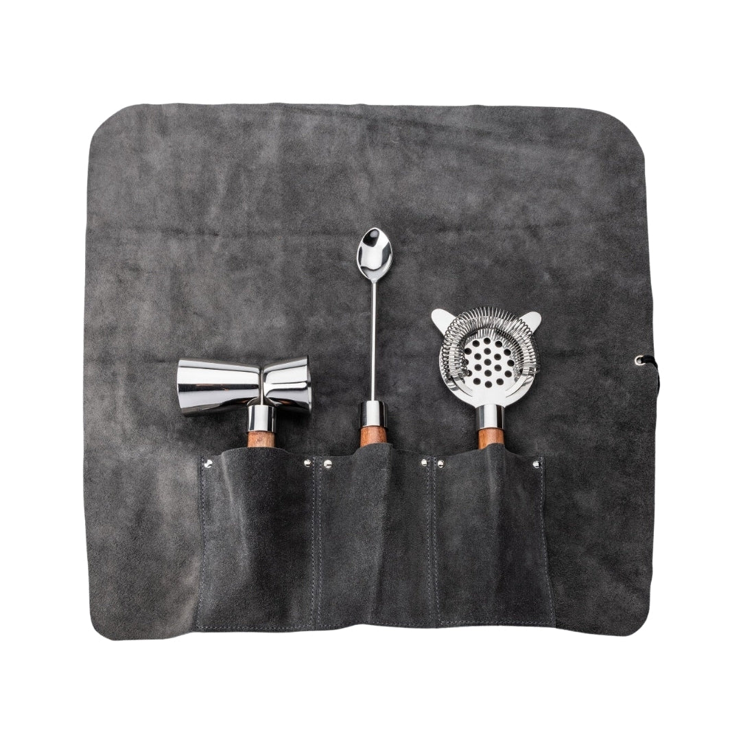Bar Tool Set - Beechwood + Leather - Set of 3