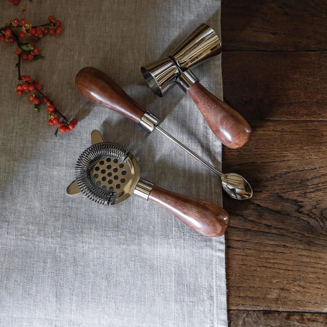 Bar Tool Set - Beechwood + Leather - Set of 3