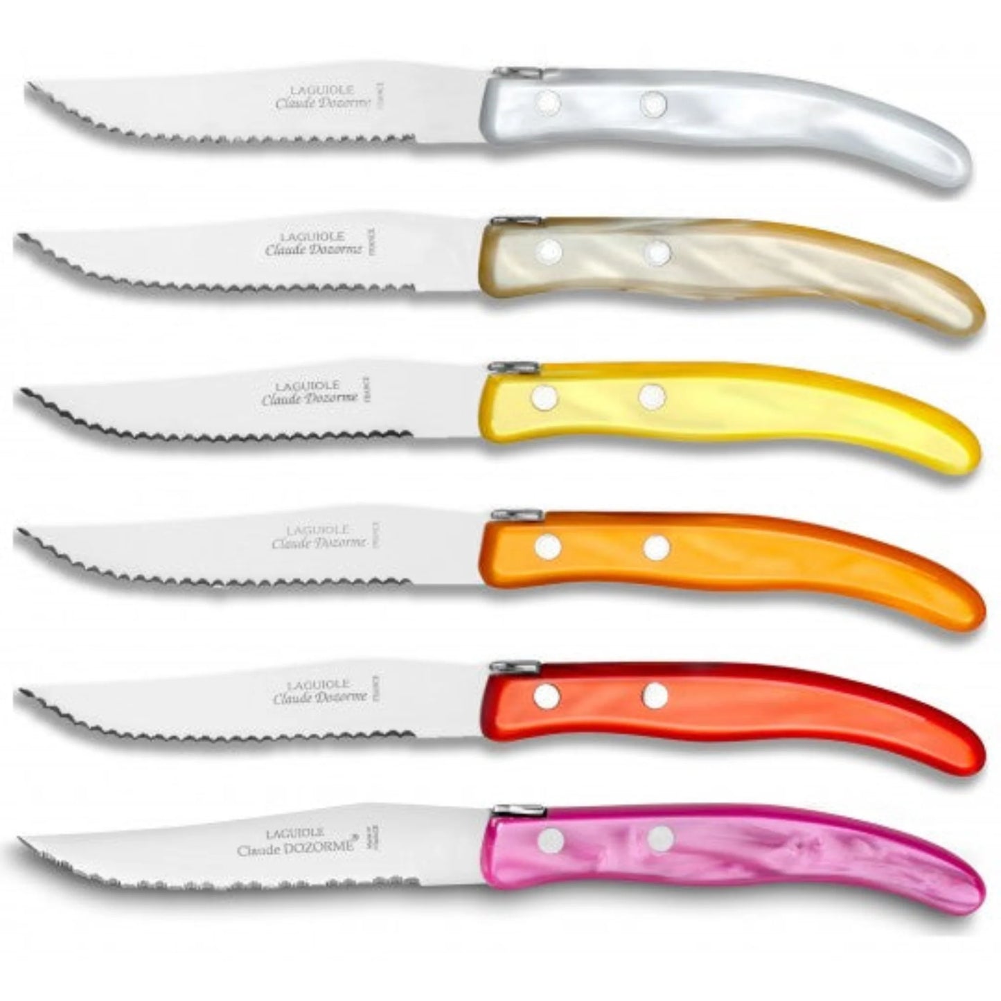 Berlingot Steak Knives with Mixed Pink/Orange Handles