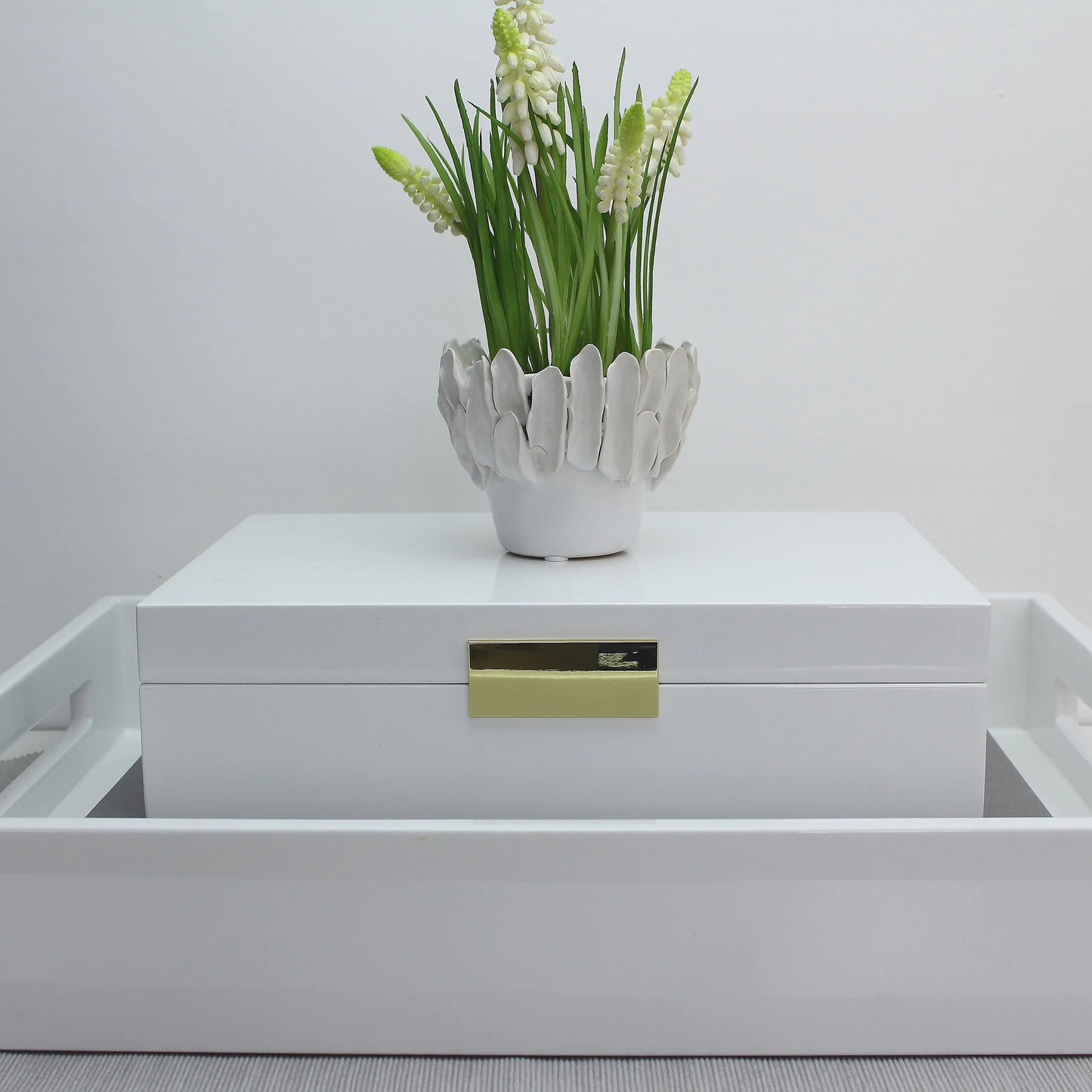Large White Lacquer Box with Gold