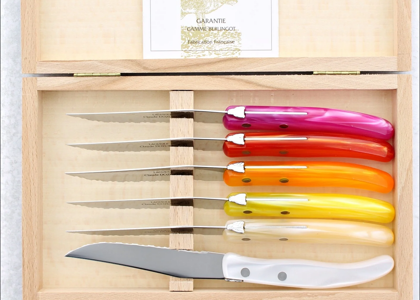 Berlingot Steak Knives with Mixed Pink/Orange Handles