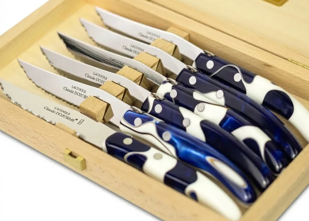 Berlingot Steak Knives with Blue Marble Handles