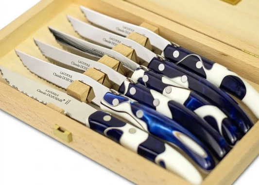 Berlingot Steak Knives with Blue Marble Handles